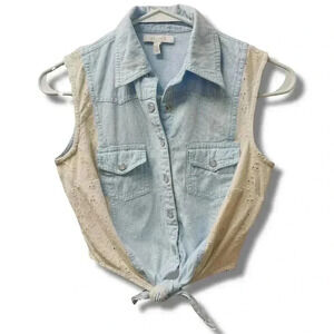 Delia's Women's XS Blue Denim Lace Accent Sleeveless Top with Tie Hem